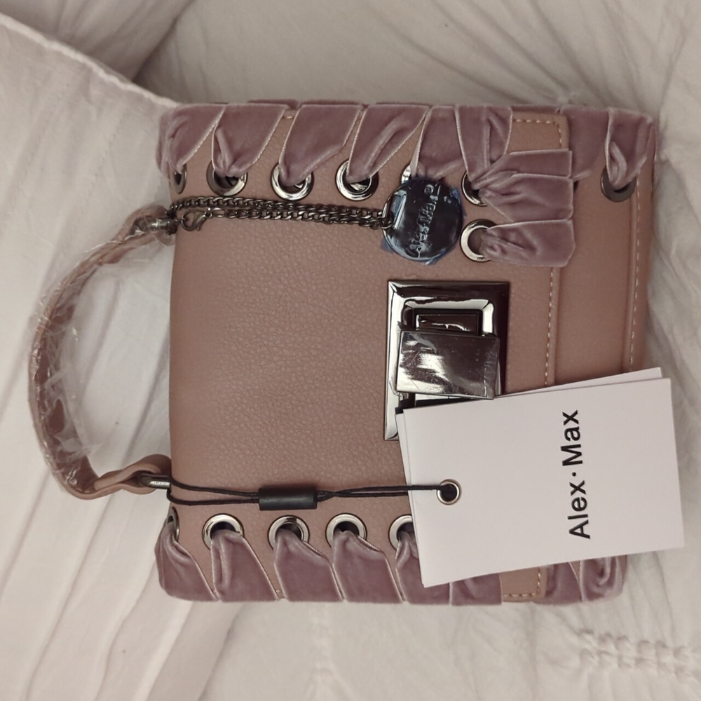 NWT ALEX MAC DUSTY PINK CROSSBODY HANDBAG WITH VELVET RIBBON TRIM